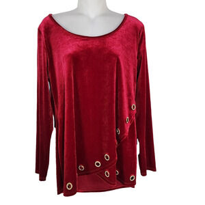 Fontana Top Women’s Large Red Velvet Grommet Crossover Hem Blouse Holiday Party